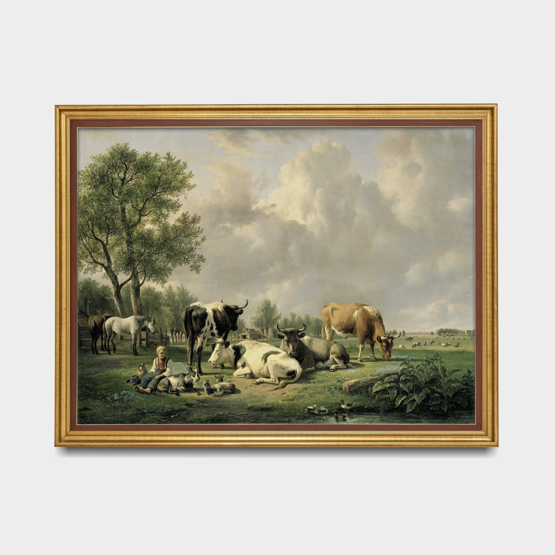 Animals in the Meadow Vintage Country Landscape Art Print - Image 5