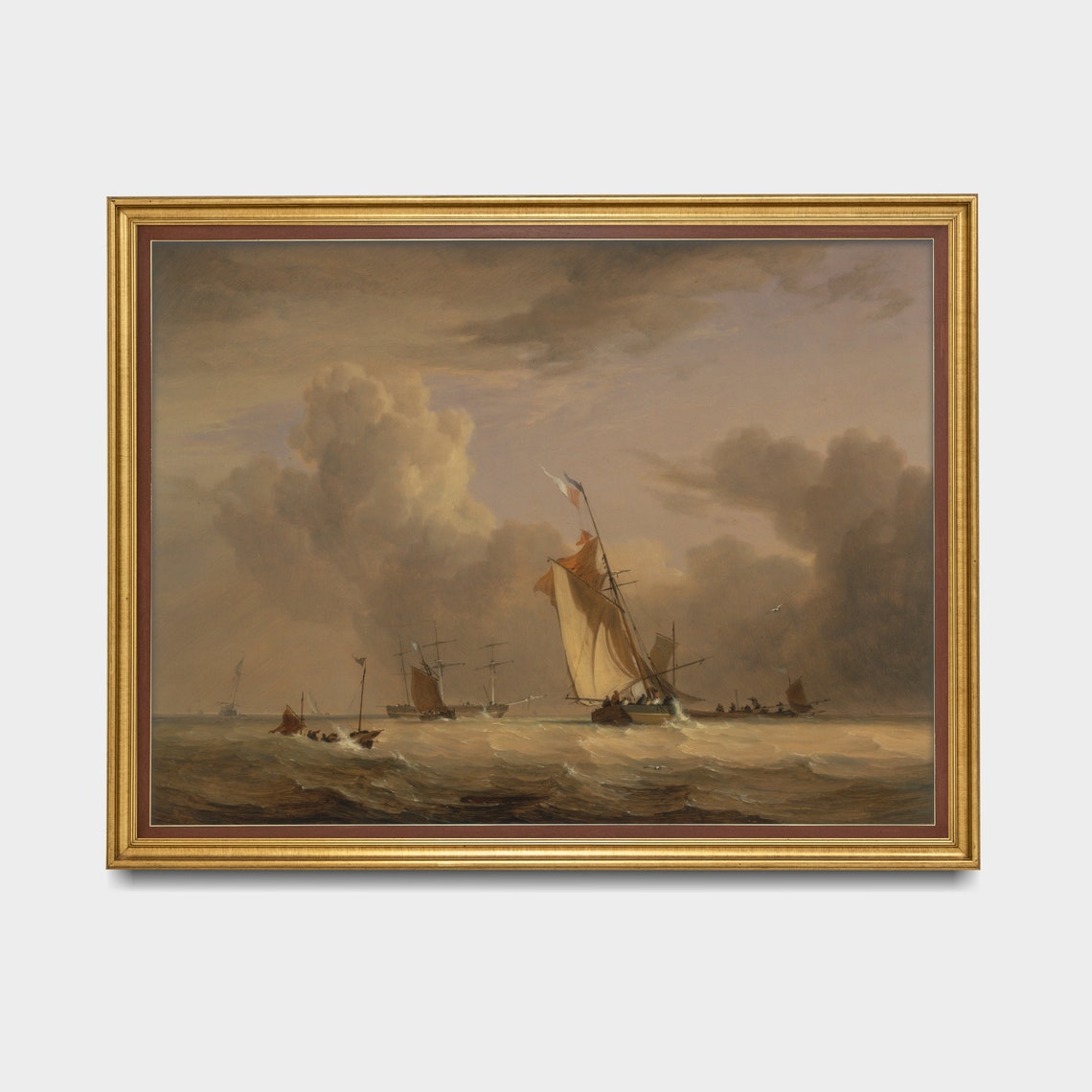 Printed And Shipped Vintage Sailing Ship Painting Antique Seascape Print Moody Rustic Ocean Beach Nautical Decor Physical Prints - Image 3