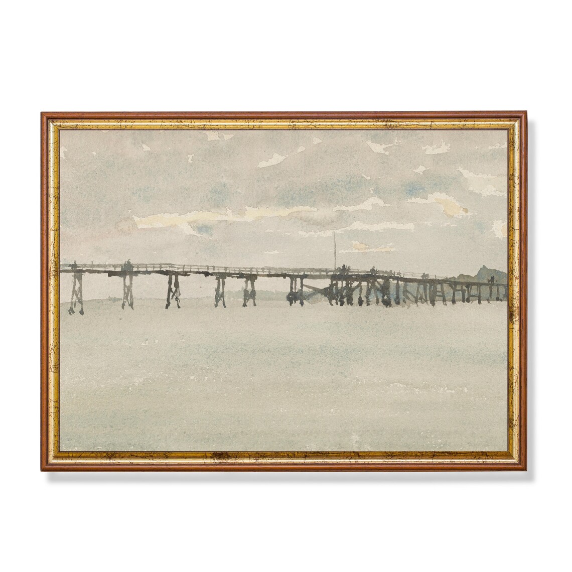 Long Wooden Pier Over a Calm Sea Minimalist Watercolor Poster