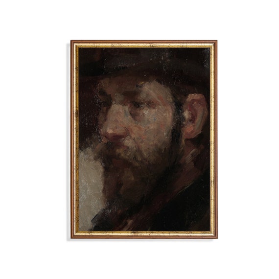 Print And Ship Vintage Portrait Painting Antique Gentleman Portrait Moody Rustic Fine Art Print Oil Painting Mailed Print