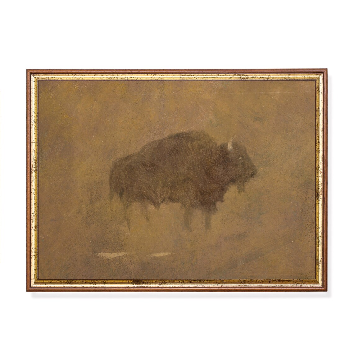 Vintage Buffalo Painting, Rustic Farmhouse Art Print