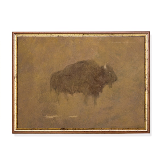 Vintage Buffalo Painting, Rustic Farmhouse Art Print