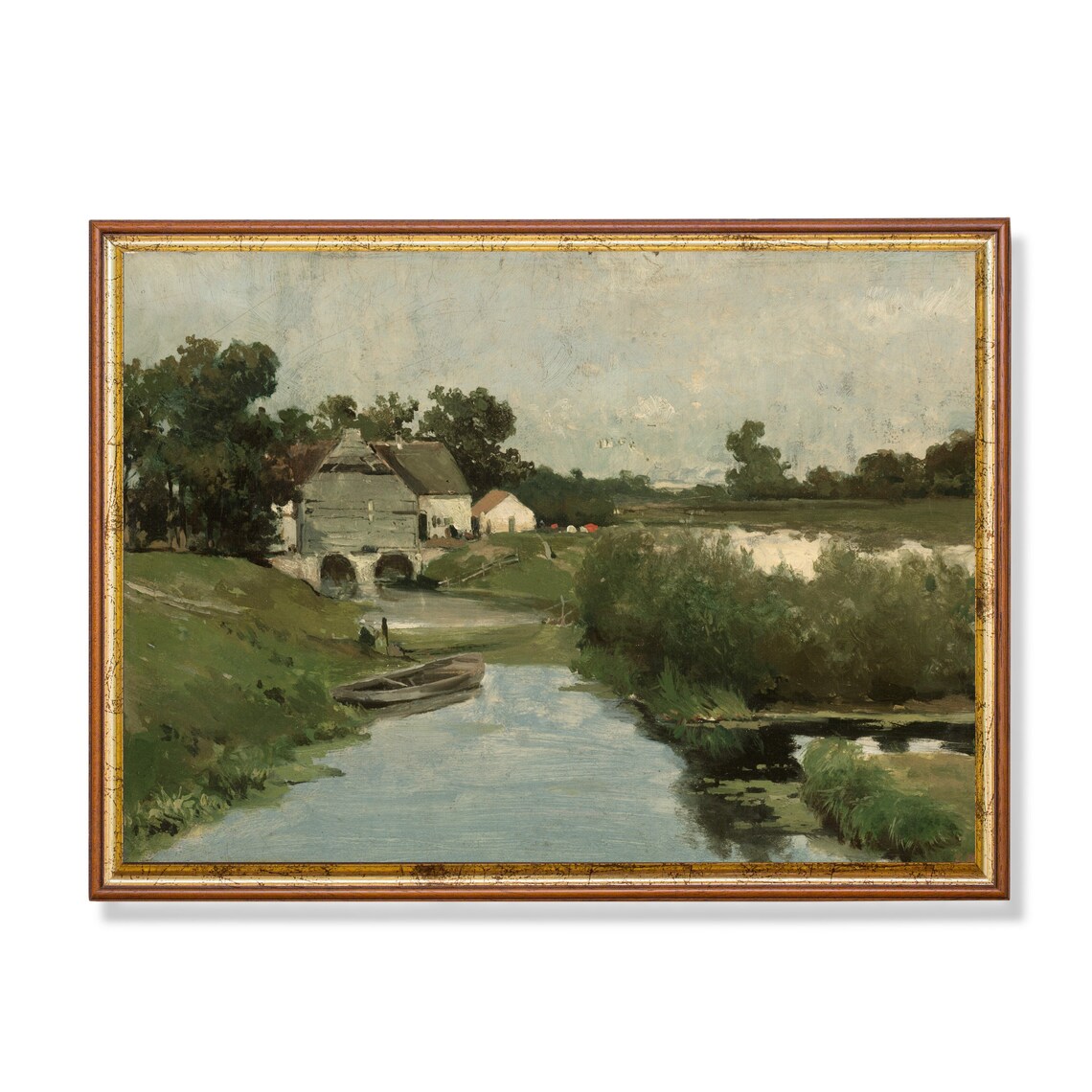 Vintage Countryside Landscape Art Print, Farmhouse Rustic