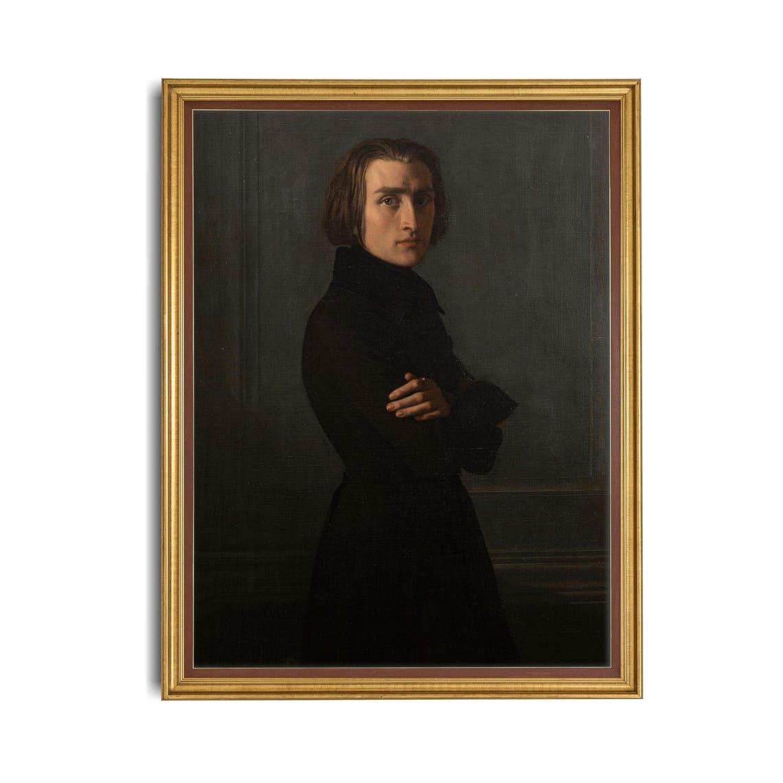 Young Man in Black Against Dark Wall Vintage Portrait Poster - Image 4