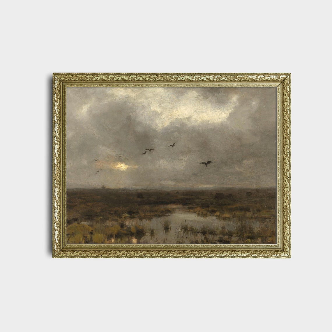 Storm Clouds Over a Marsh with Birds Vintage Landscape Poster - Image 2