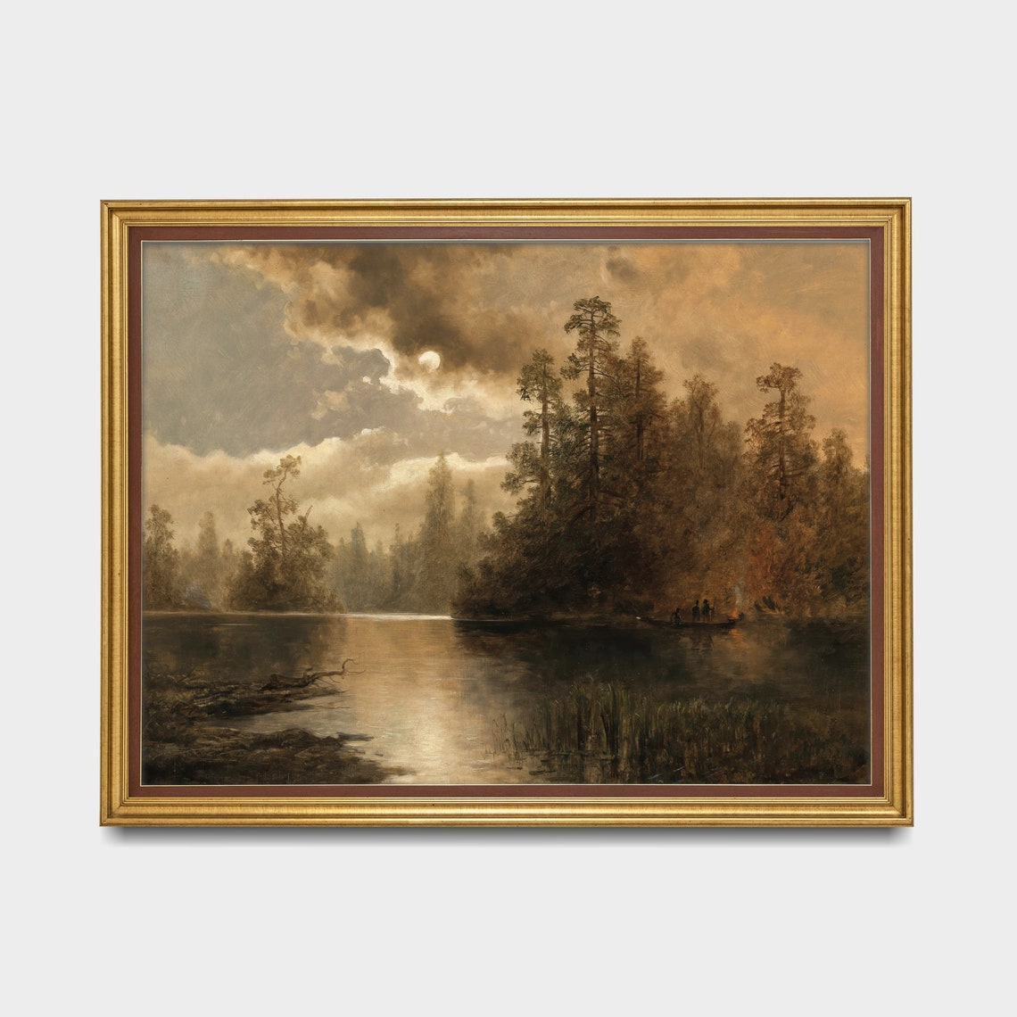 Moonlit Lake with Tall Pines and a Small Canoe Vintage Poster - Image 5