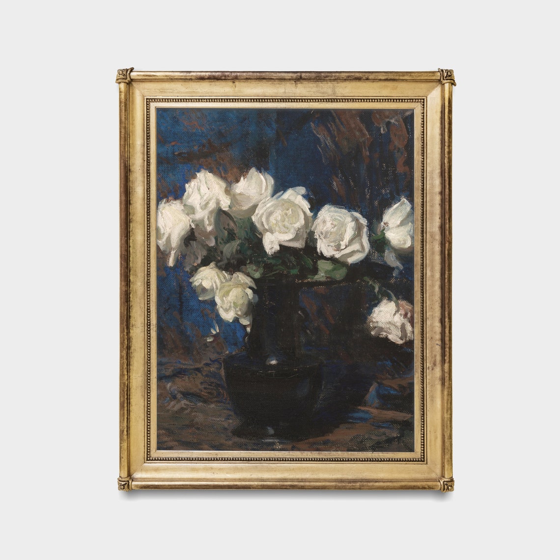 White Roses in a Dark Vase Moody Impressionist Painting Poster - Image 4
