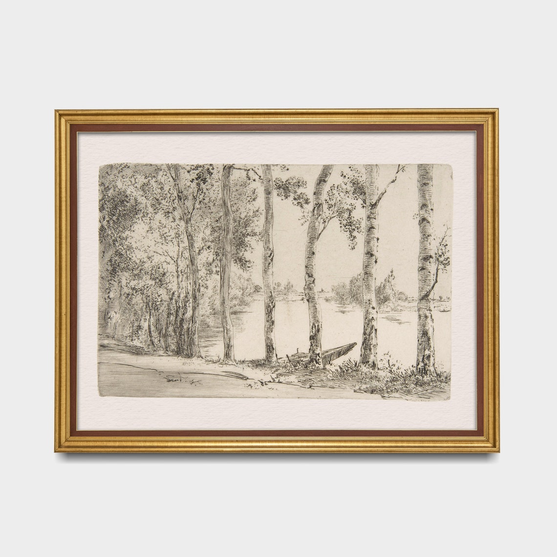 Vintage Landscape Sketch Drawing Antique Tree Forest Print Neutral Artwork Wall Art 19th Century Art - Image 5