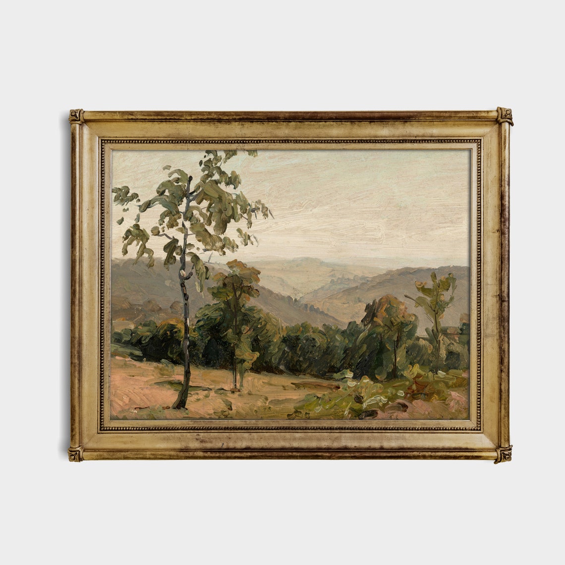 Windswept Trees Over a Hazy Valley Vintage Landscape Art Poster - Image 3