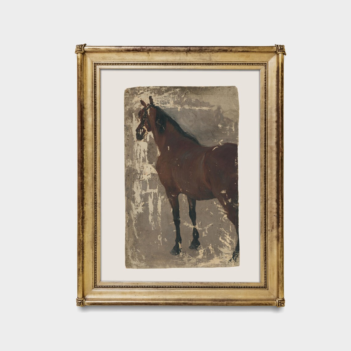 Standing Bay Horse Loose Brush Study Vintage Equestrian Poster - Image 4