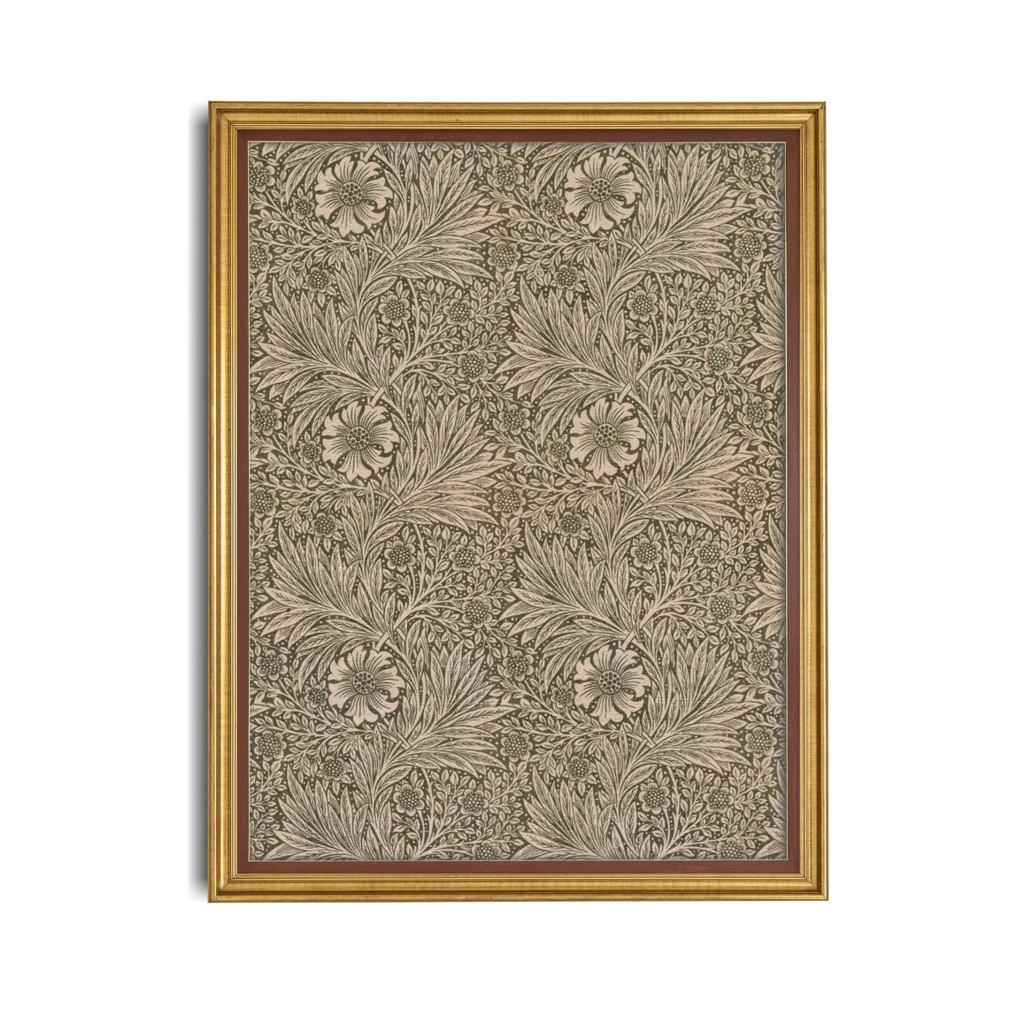 Vintage Floral Damask Textile Pattern Beige Botanical Wall Art - Image 3