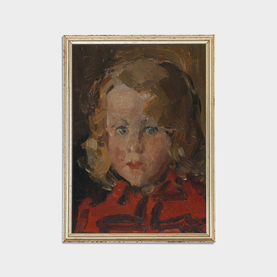 Vintage Portrait Painting Portrait Of A Young Child Antique Moody Rustic Print Wall Art Oil Painting - Image 2