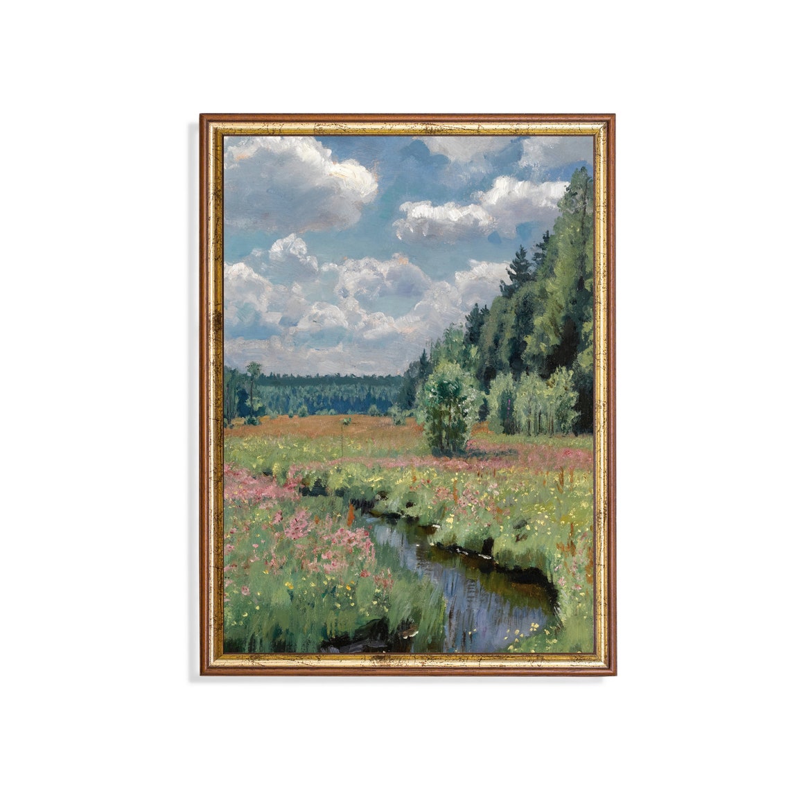 Summer Meadow Stream with Wildflowers Impressionist Art Poster