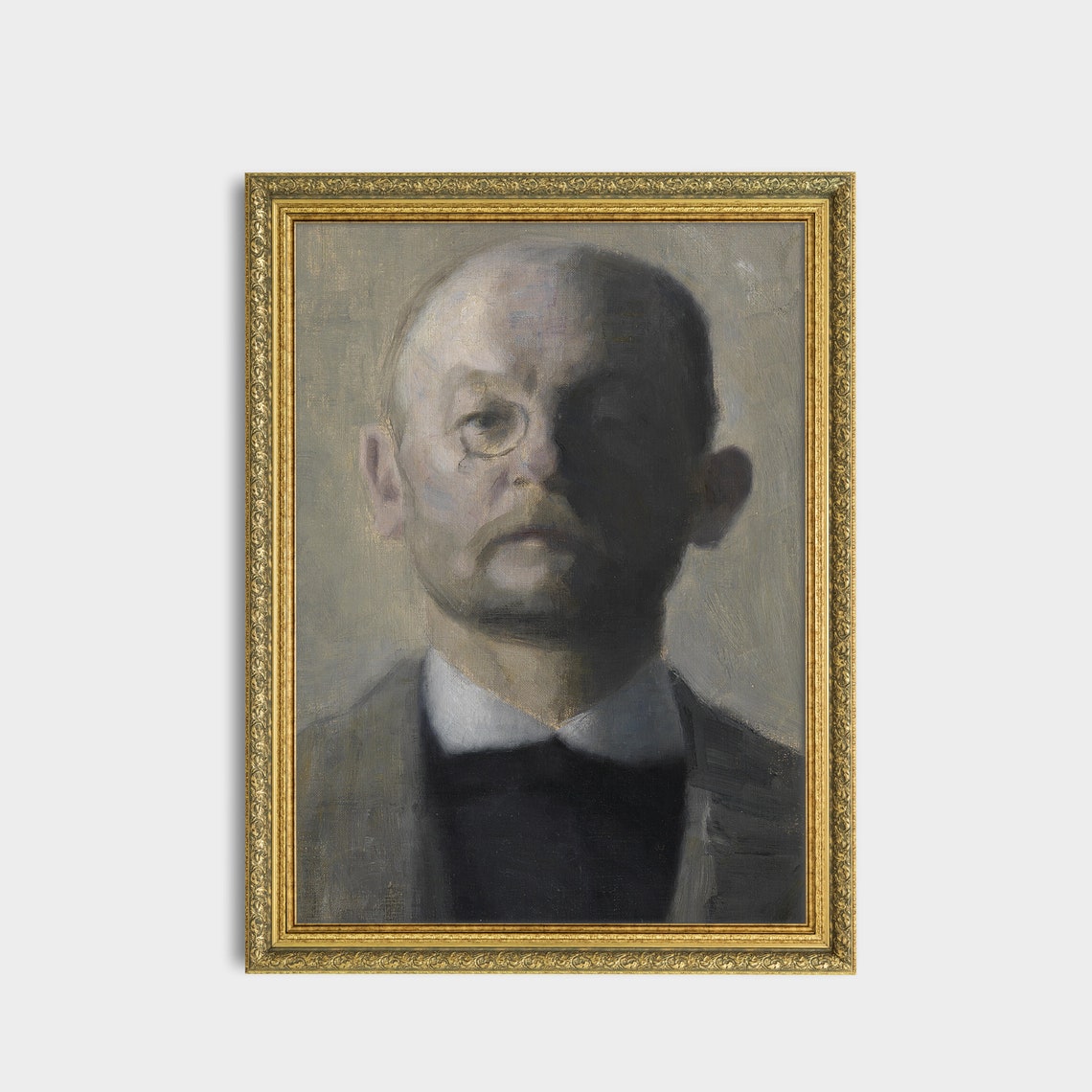 Bald Gentleman With Glasses Half In Shadow Moody Portrait Poster - Image 3