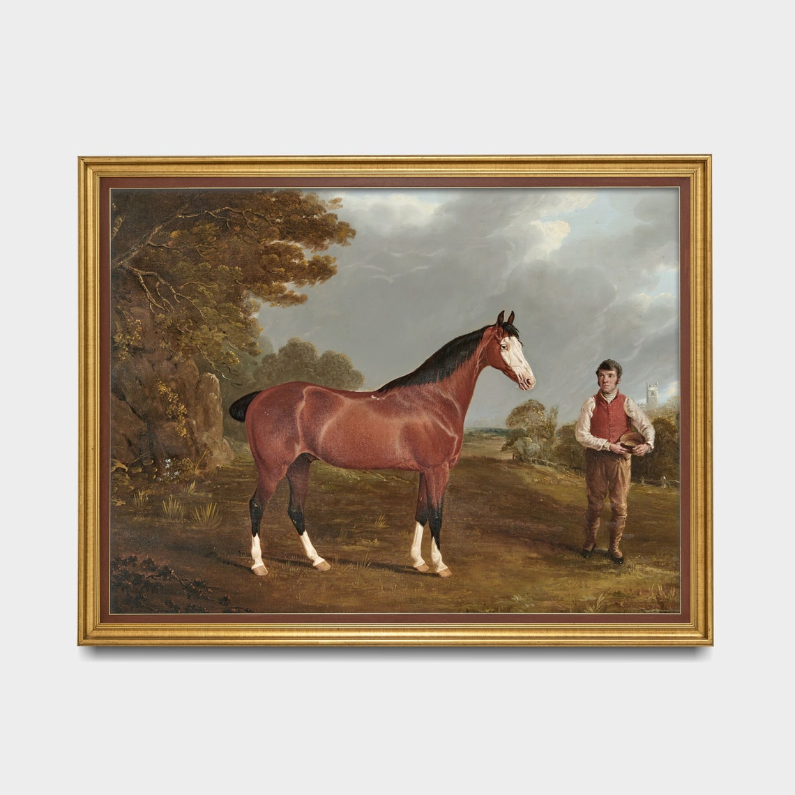 Chestnut Horse Held by a Groom Vintage Equestrian Portrait Poster - Image 5