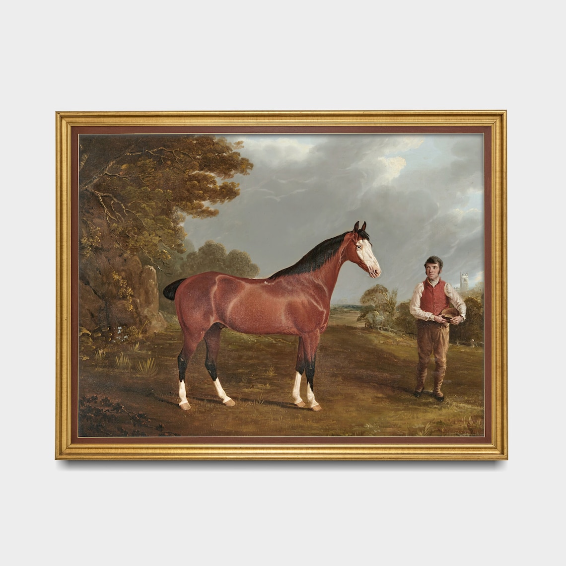 Chestnut Horse with White Blaze and Groom in the Field Poster - Image 3
