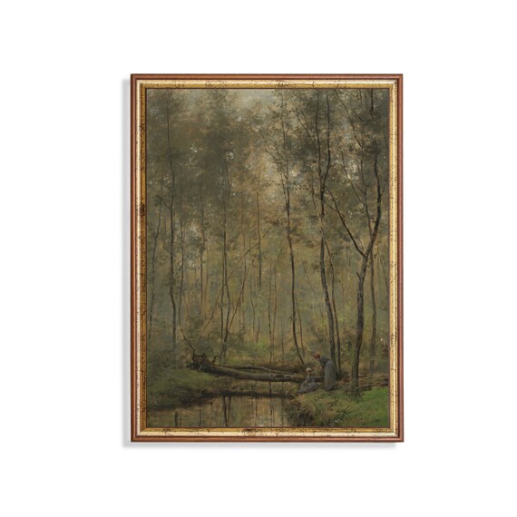 Printed And Shipped Vintage Landscape Painting Antique Tree Forest Wooded Landscape Fine Print Farmhouse Decor Mailed Print