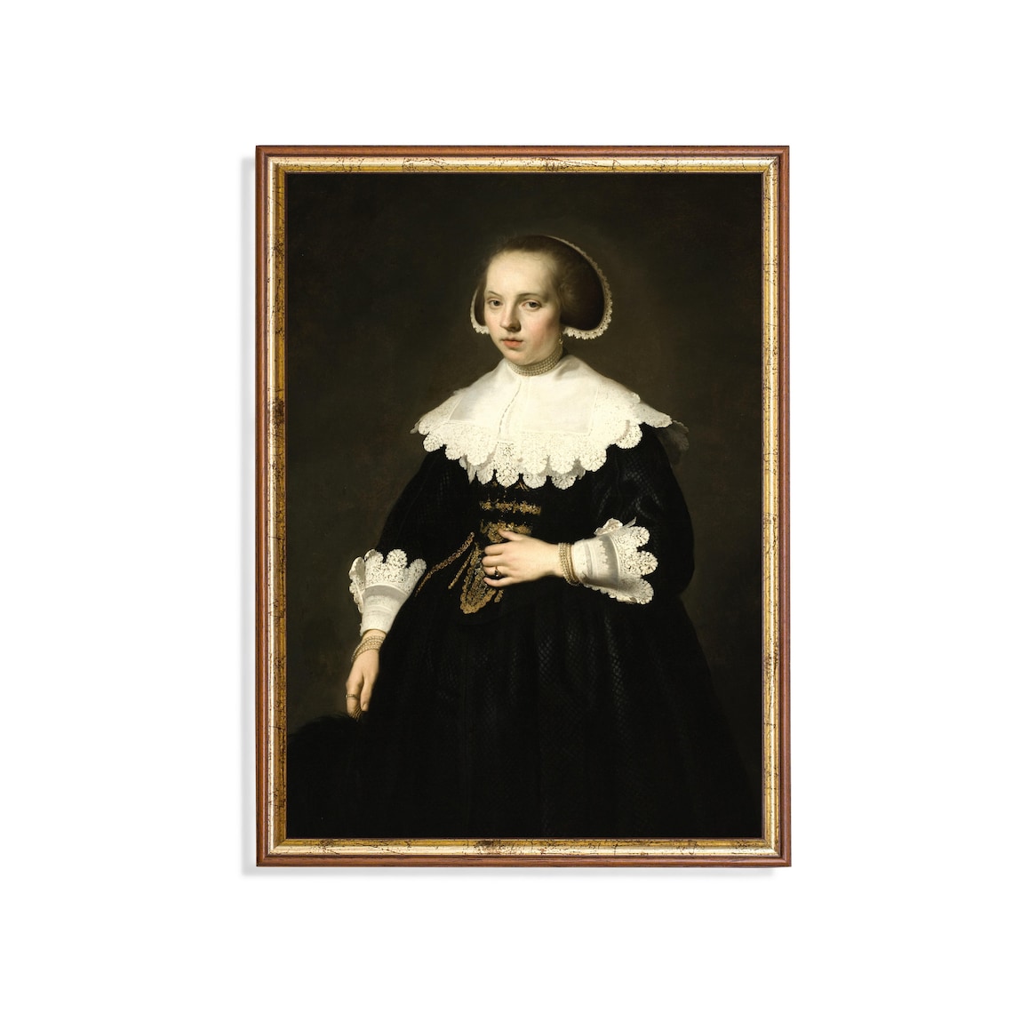 Young Woman in Black With a Lace Collar Dutch Portrait Poster