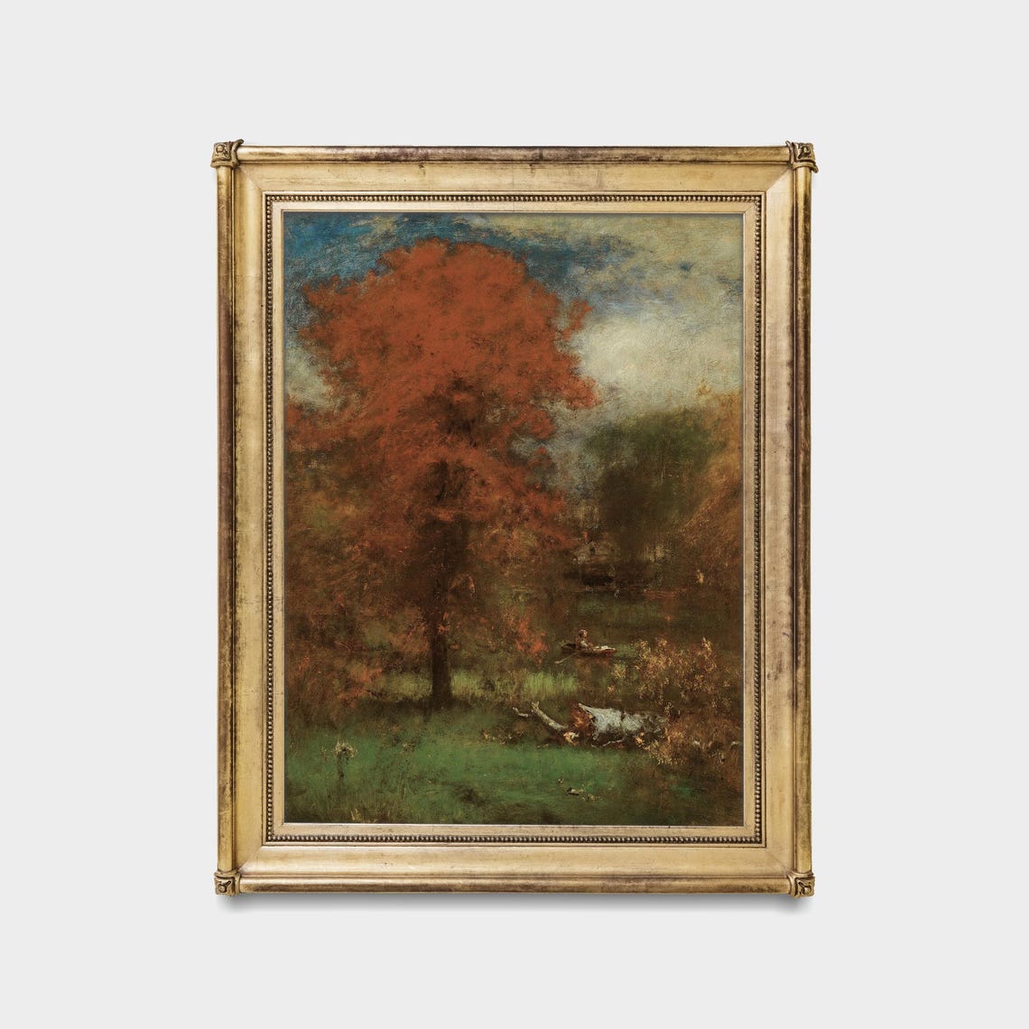 Fiery Red Tree by a Quiet Stream Tonalist Autumn Painting Poster - Image 5