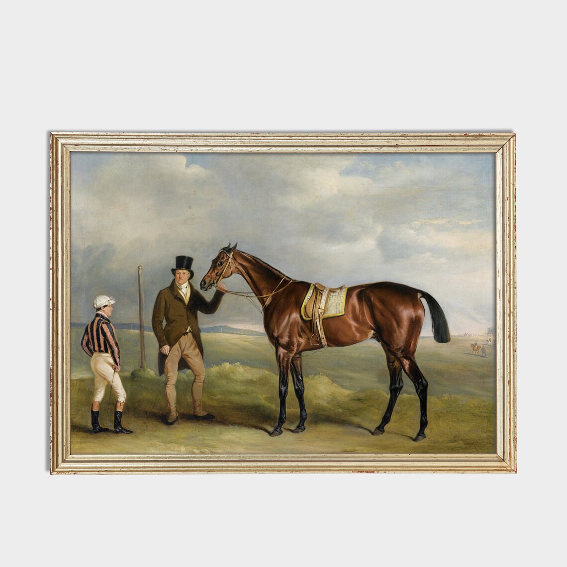 Bay Racehorse with Owner and Jockey at the Racetrack Equestrian Poster - Image 2