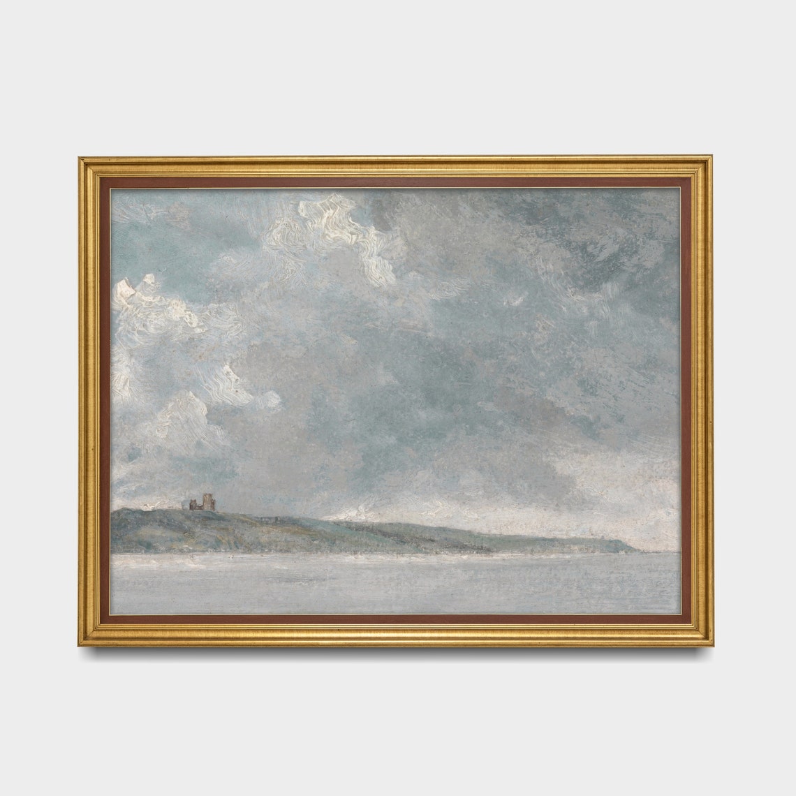 Stormy Coastal Seascape with a Distant Castle Moody Ocean Poster - Image 3