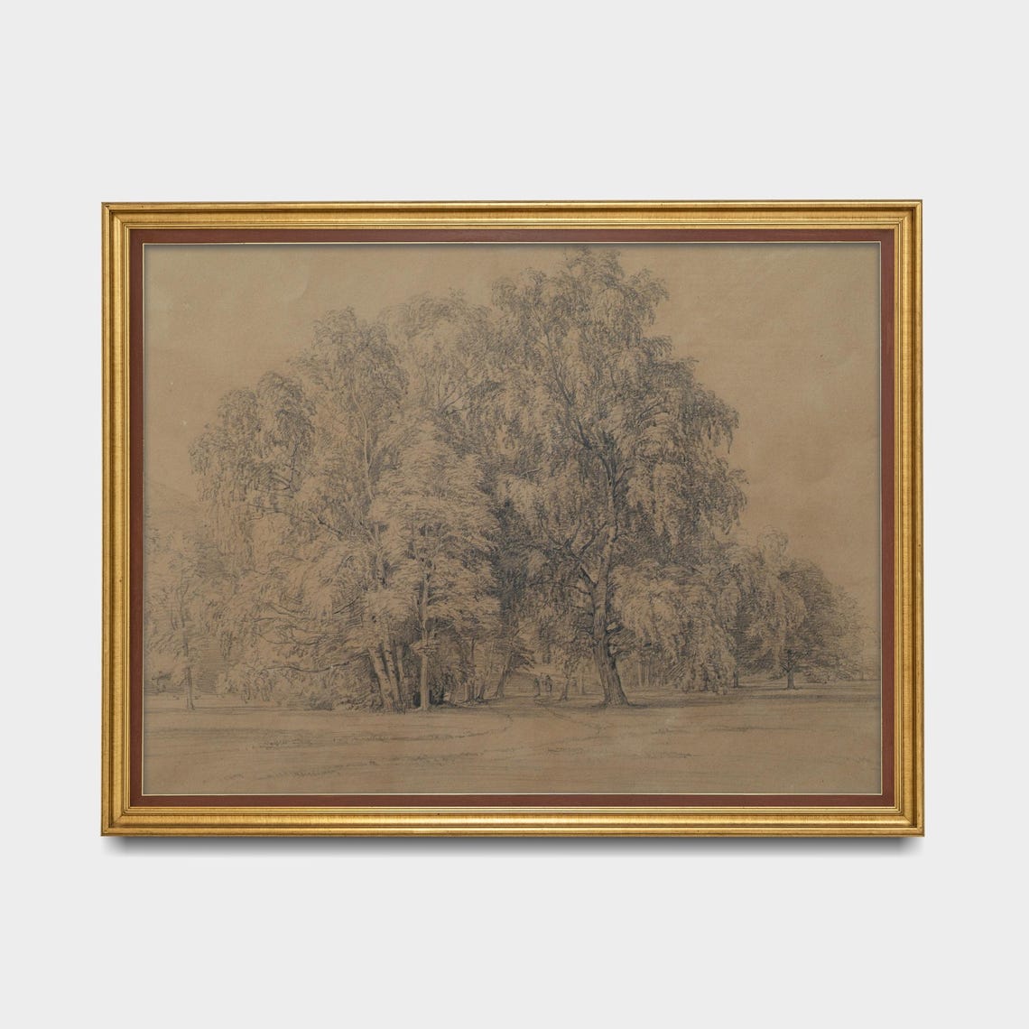 Leafy Tree Cluster Pencil Sketch Vintage Landscape Drawing Poster - Image 5