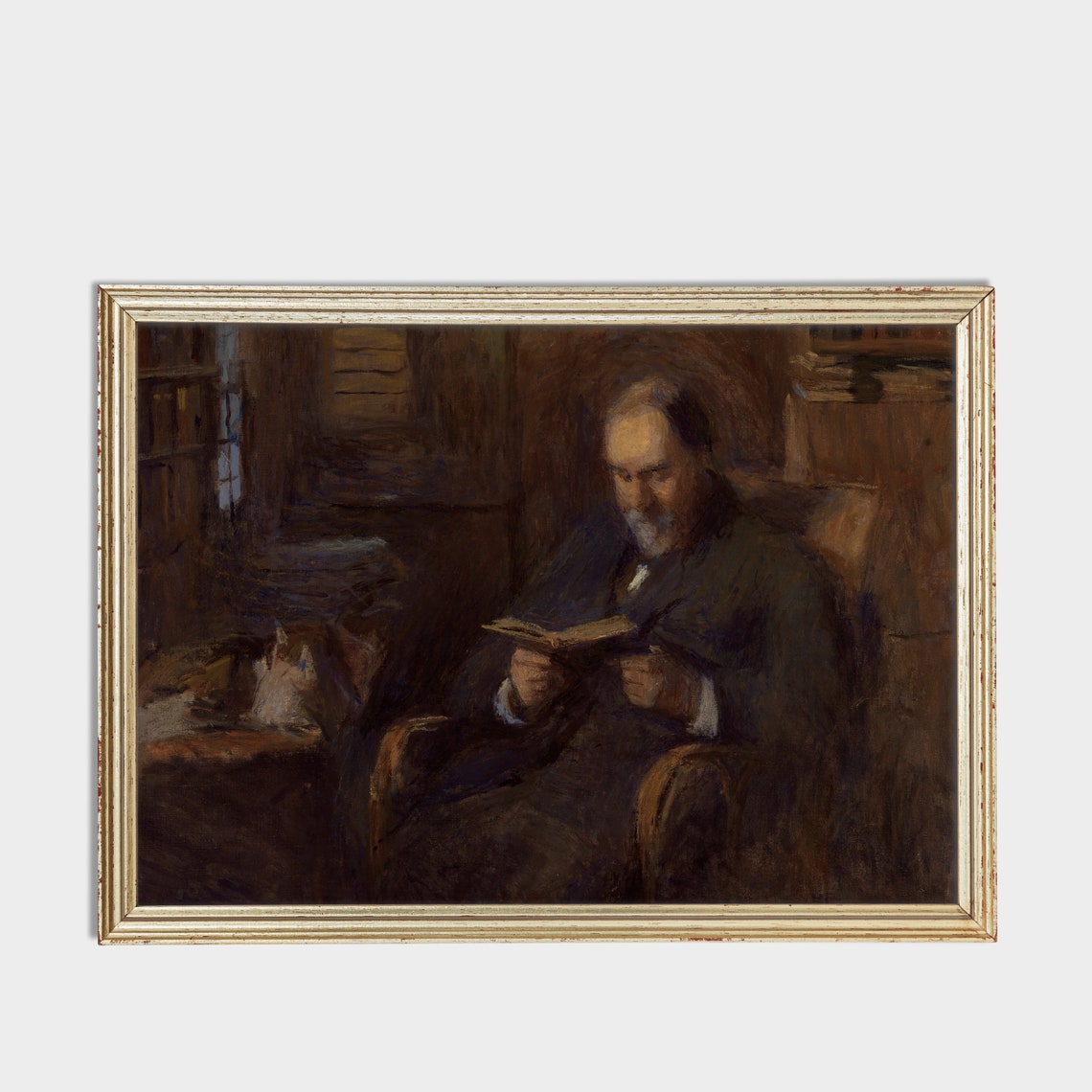 Elderly Scholar Reading by Lamplight in a Dark Library Poster - Image 3