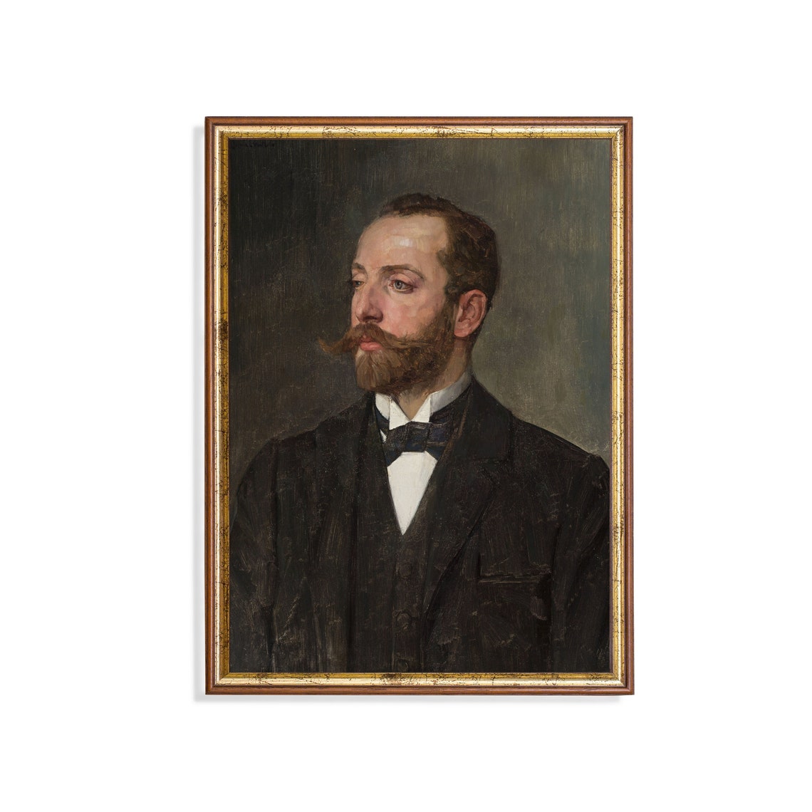 Bearded Victorian Gentleman with Curled Mustache Portrait Poster