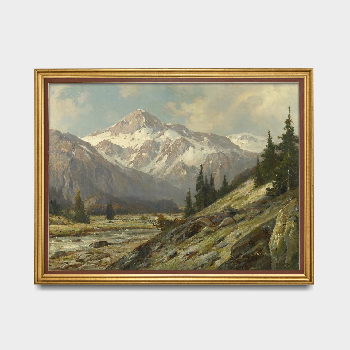 Vintage Rocky Mountains Landscape Art Print - Image 3
