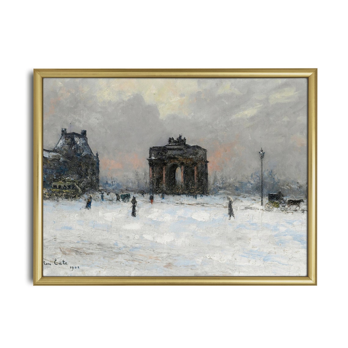 Snowy Paris Square With Grand Triumphal Arch Dated 1902 Poster - Image 2