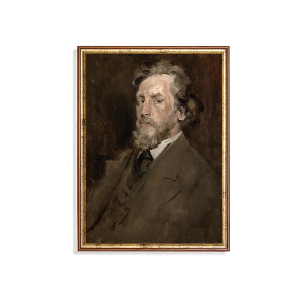 Print And Ship Vintage Portrait Painting Antique Gentleman Portrait Moody Rustic Print 19th Century Fine Art Mailed Print