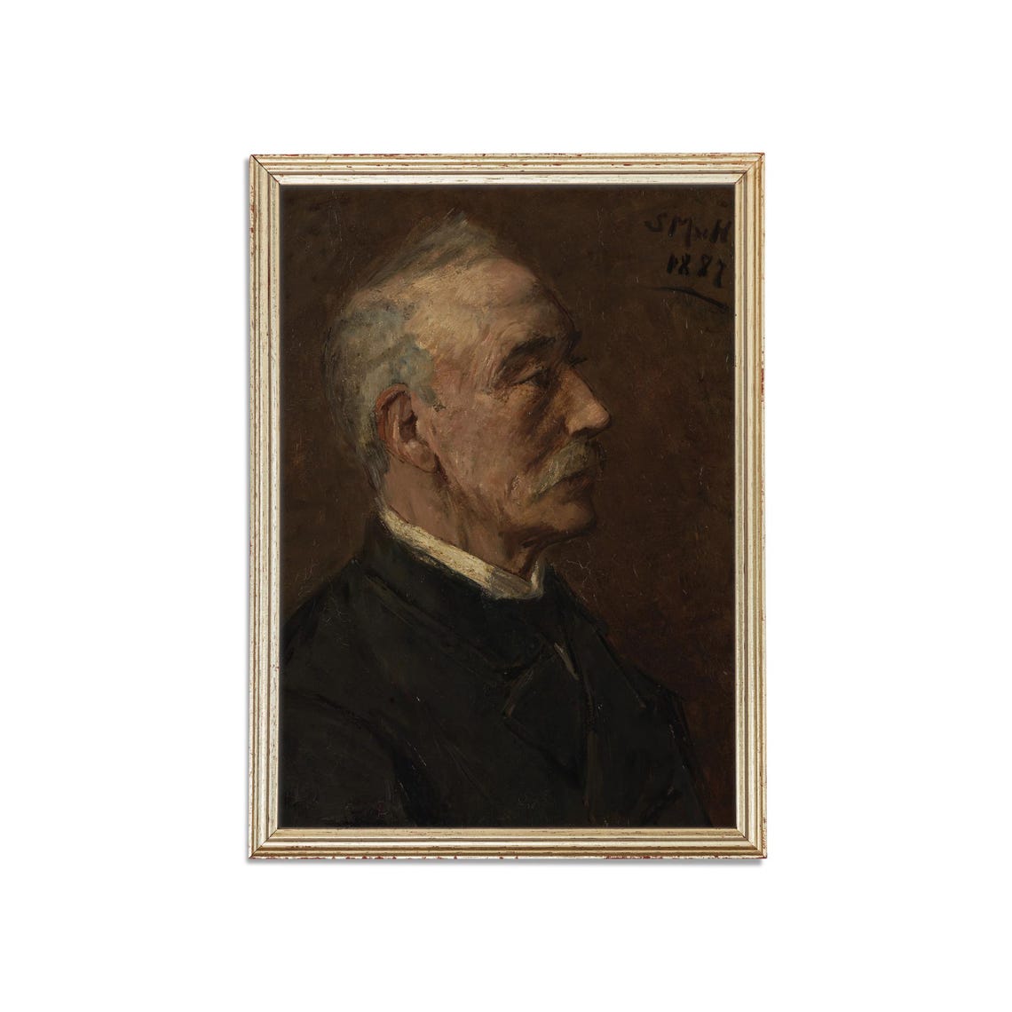 Antique Old Gentleman Profile Oil Portrait Painting Wall Poster - Image 3