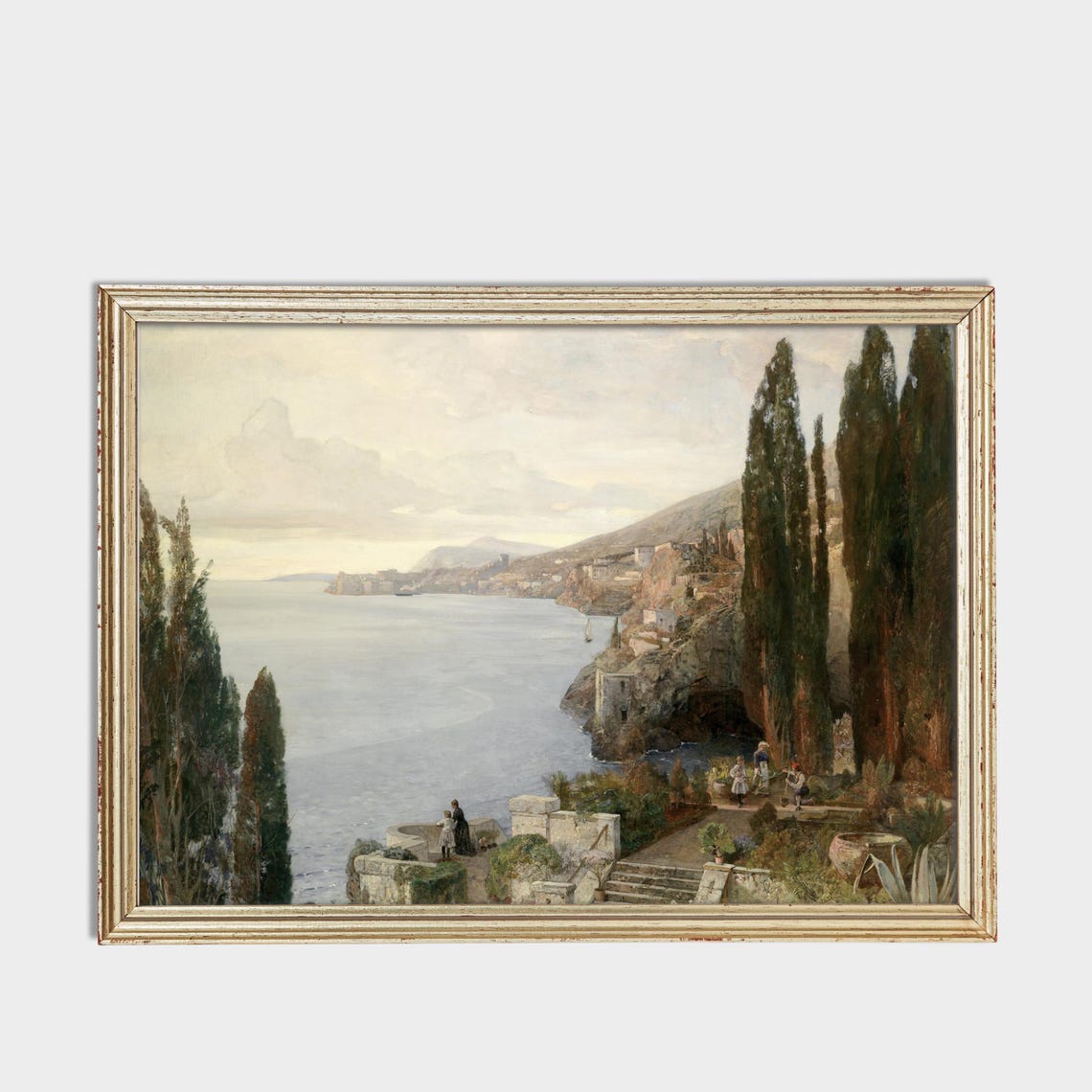 Antique Mediterranean Coastal Town With Cypress Trees Poster - Image 3