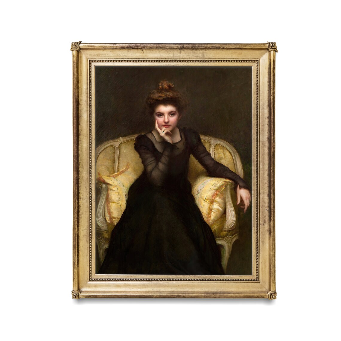 Young Woman in Black Velvet Dress on a Settee Portrait Poster - Image 2