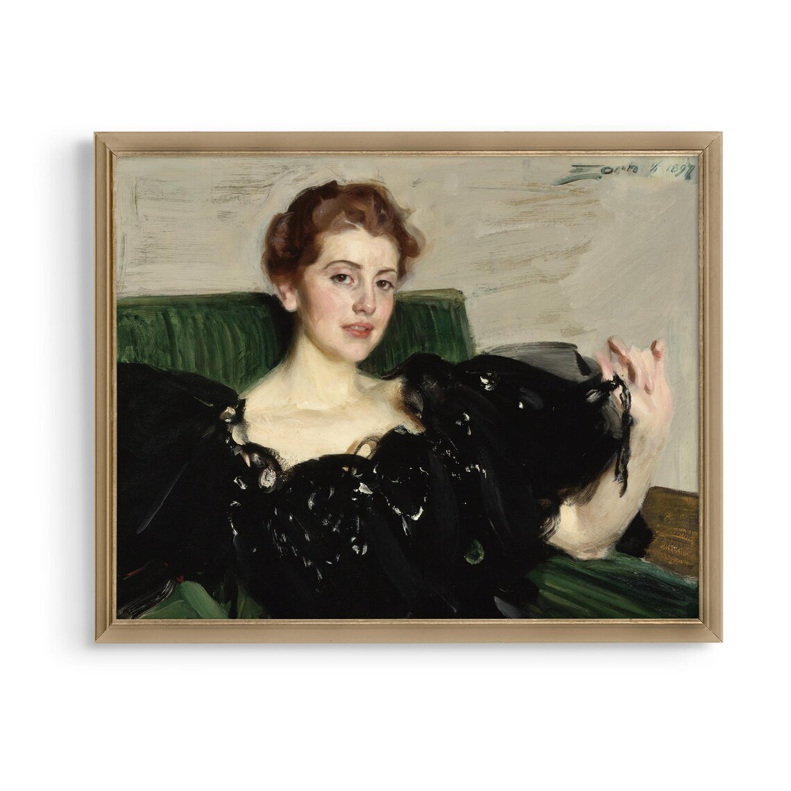 Elegant Lady in Black Dress Seated Classic Portrait Painting Poster - Image 5
