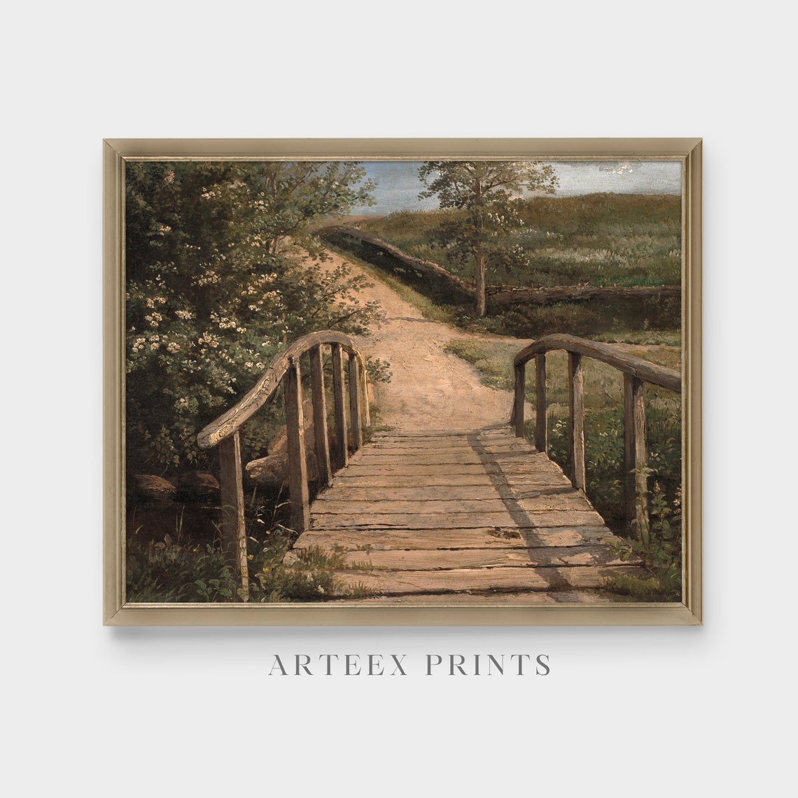 Wooden Footbridge Over a Country Stream Vintage Landscape Poster - Image 4