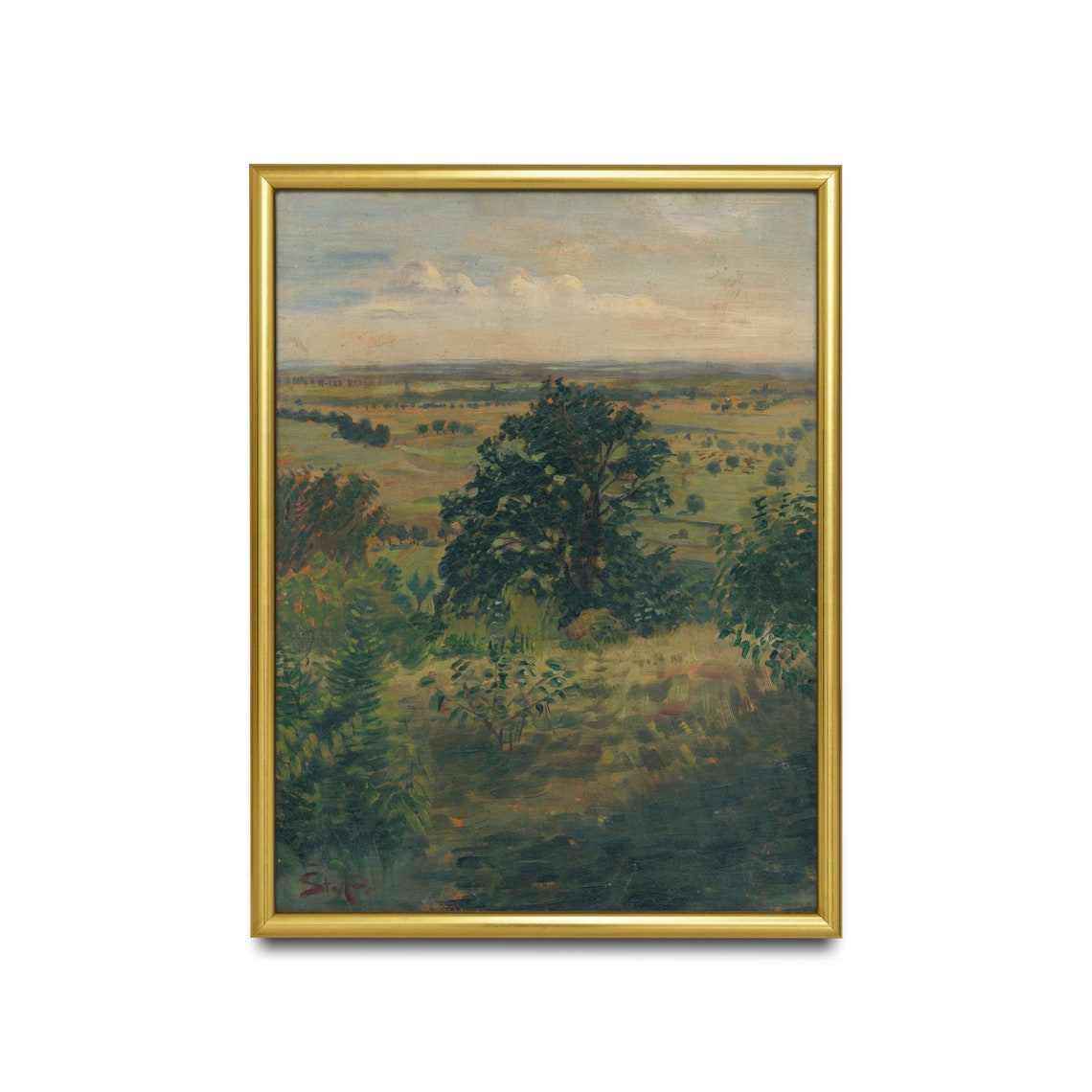 Hilltop View Over a Sunlit Valley With a Great Oak Tree Poster - Image 4