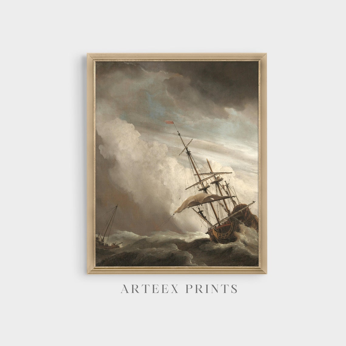 Vintage Sailing Ship Painting Antique Moody Print Ocean Seascape Rustic Art Wall Art Nautical Decor - Image 5