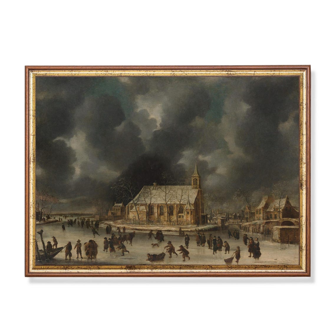 Antique Dutch Church By Frozen Canal Winter Scene Fine Art Poster