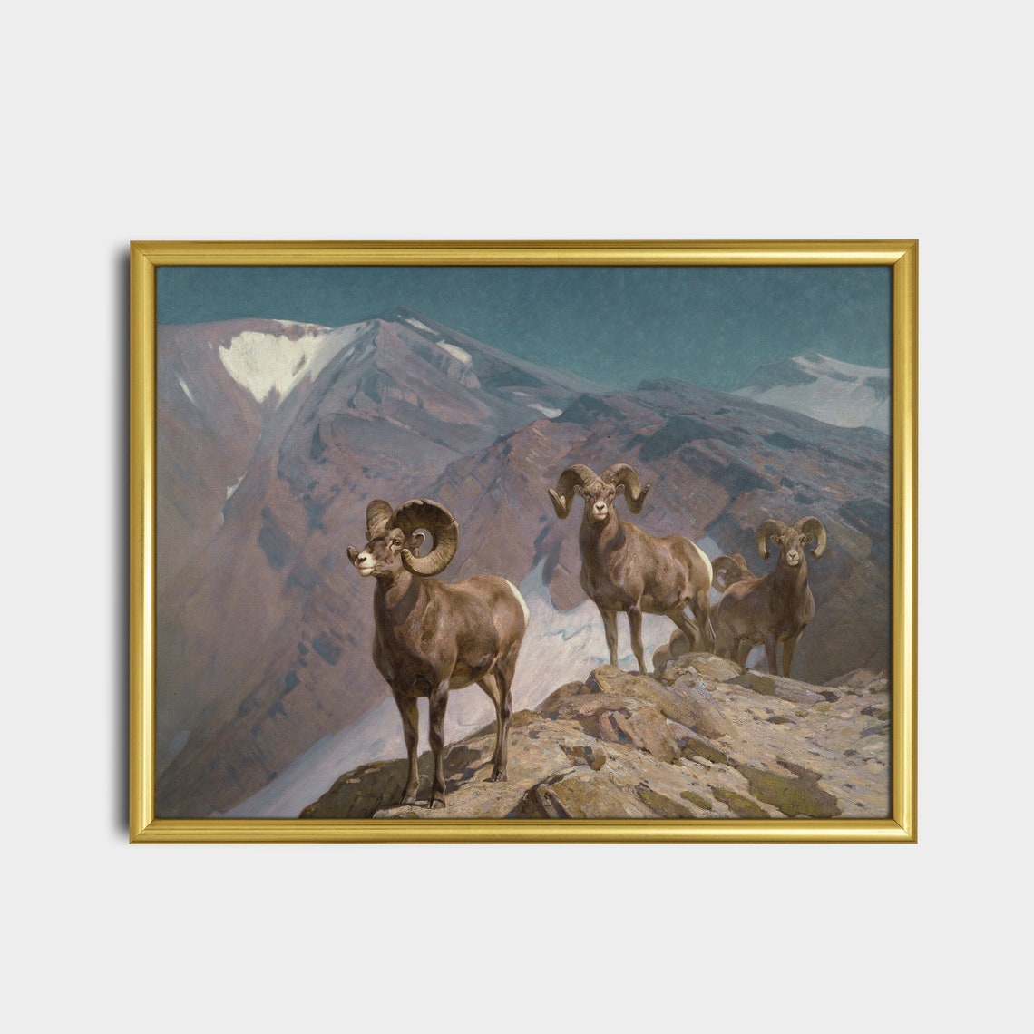 Bighorn Sheep Rams On A Rocky Mountain Ridge Painting Poster - Image 2