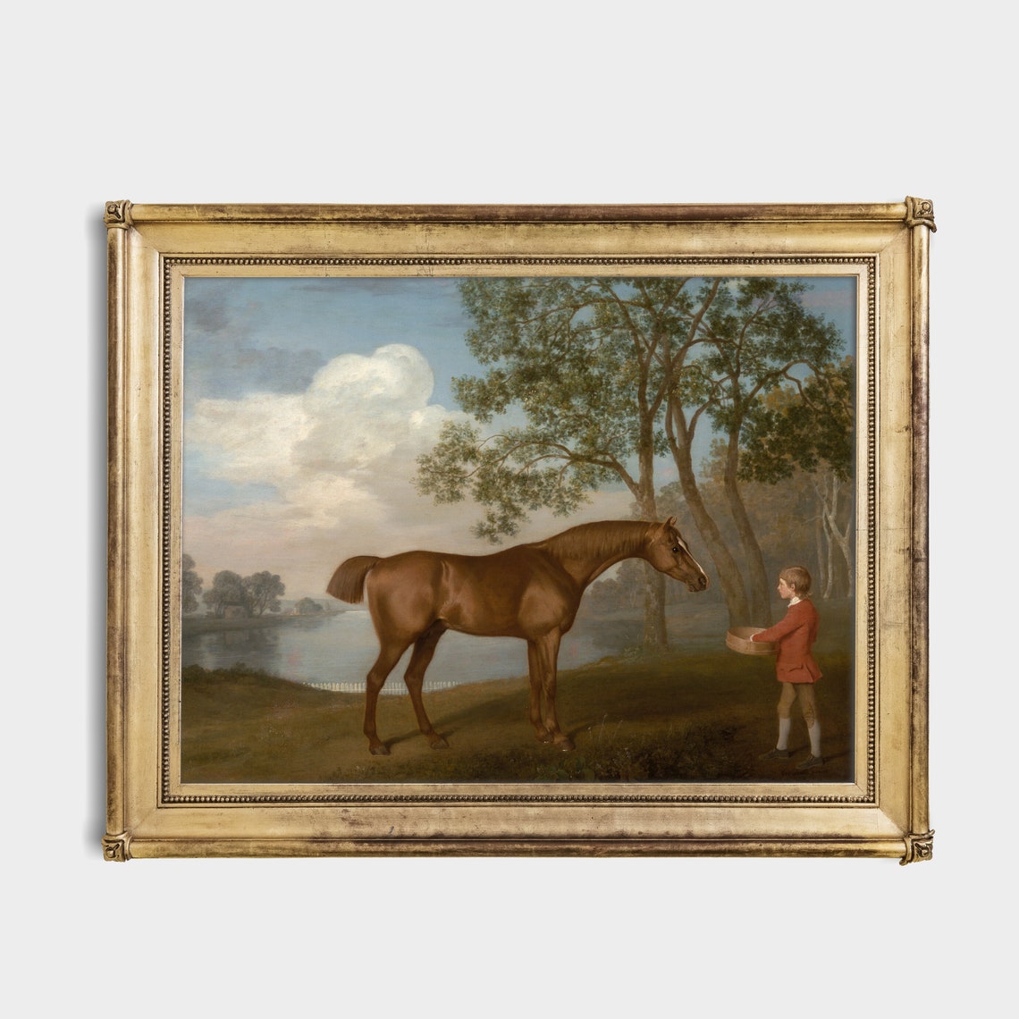 Chestnut Horse With Young Groom By River Vintage Sporting Poster - Image 2