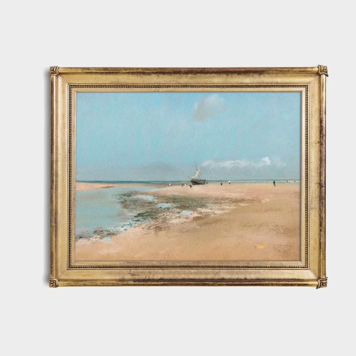 Sandy Beach Low Tide Sailboat Soft Minimal Seascape Art Poster - Image 4