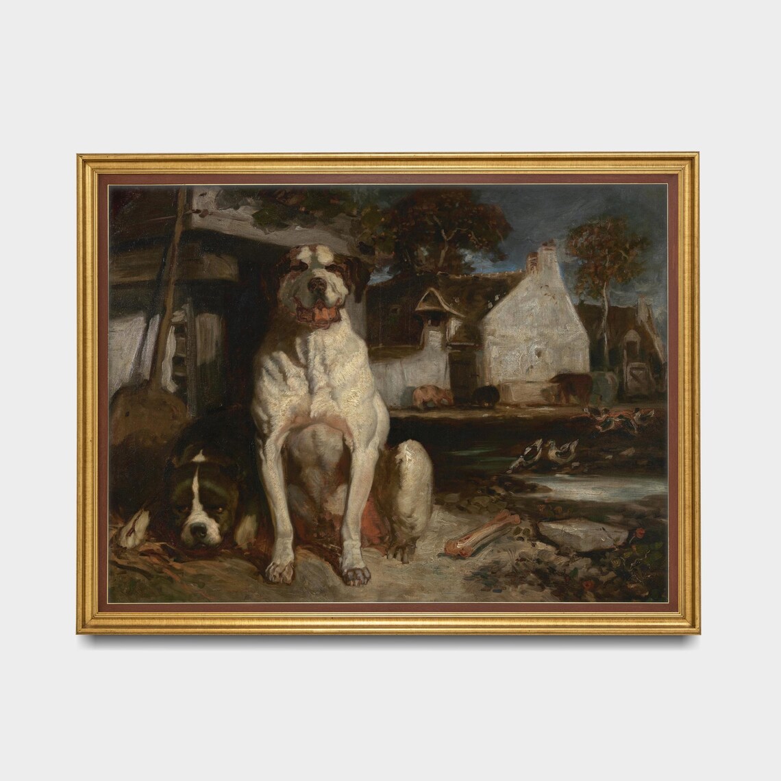 Two Farm Dogs Resting in Farmyard Vintage Country Animal Poster - Image 5