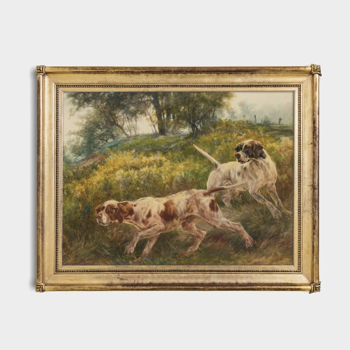 Two Setter Dogs Hunting in Tall Grass Antique Sporting Art Poster - Image 2