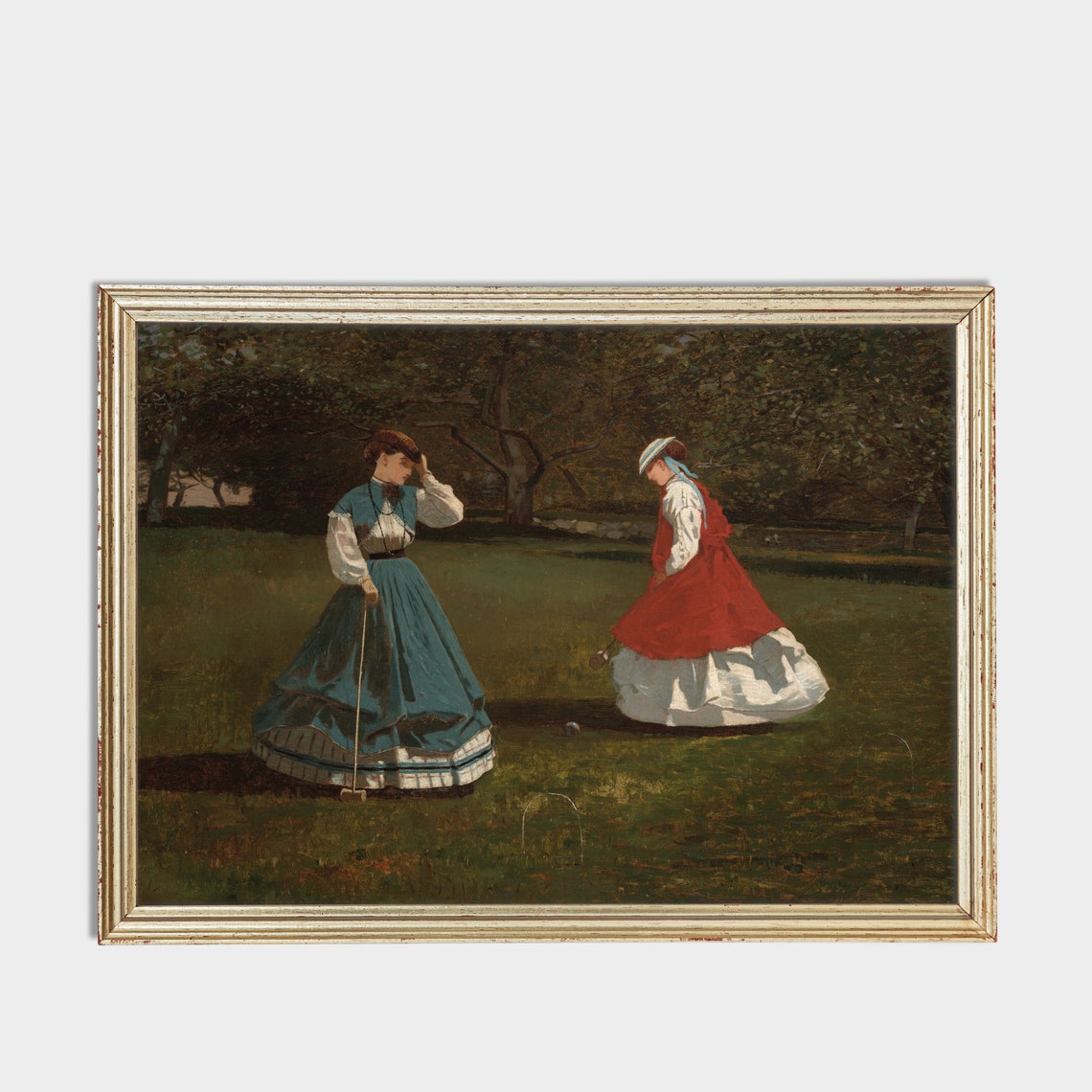 Printed And Shipped Vintage Portrait Painting Woman Playing A Game Of Croquet Antique Art Print Moody Rustic Art Female Portrait - Image 3