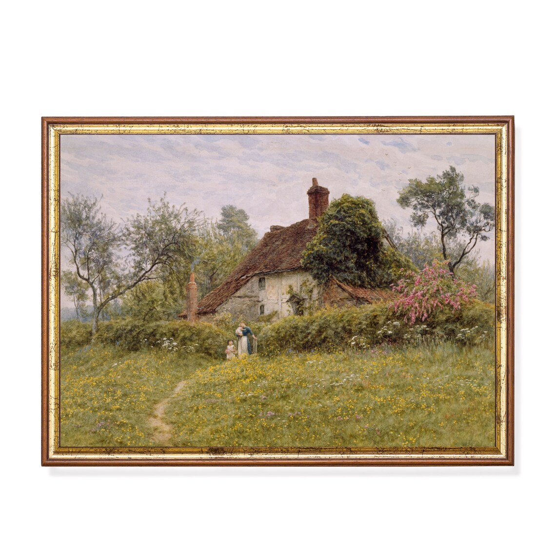 Vintage Landscape Oil Painting, Farmhouse Decor Print
