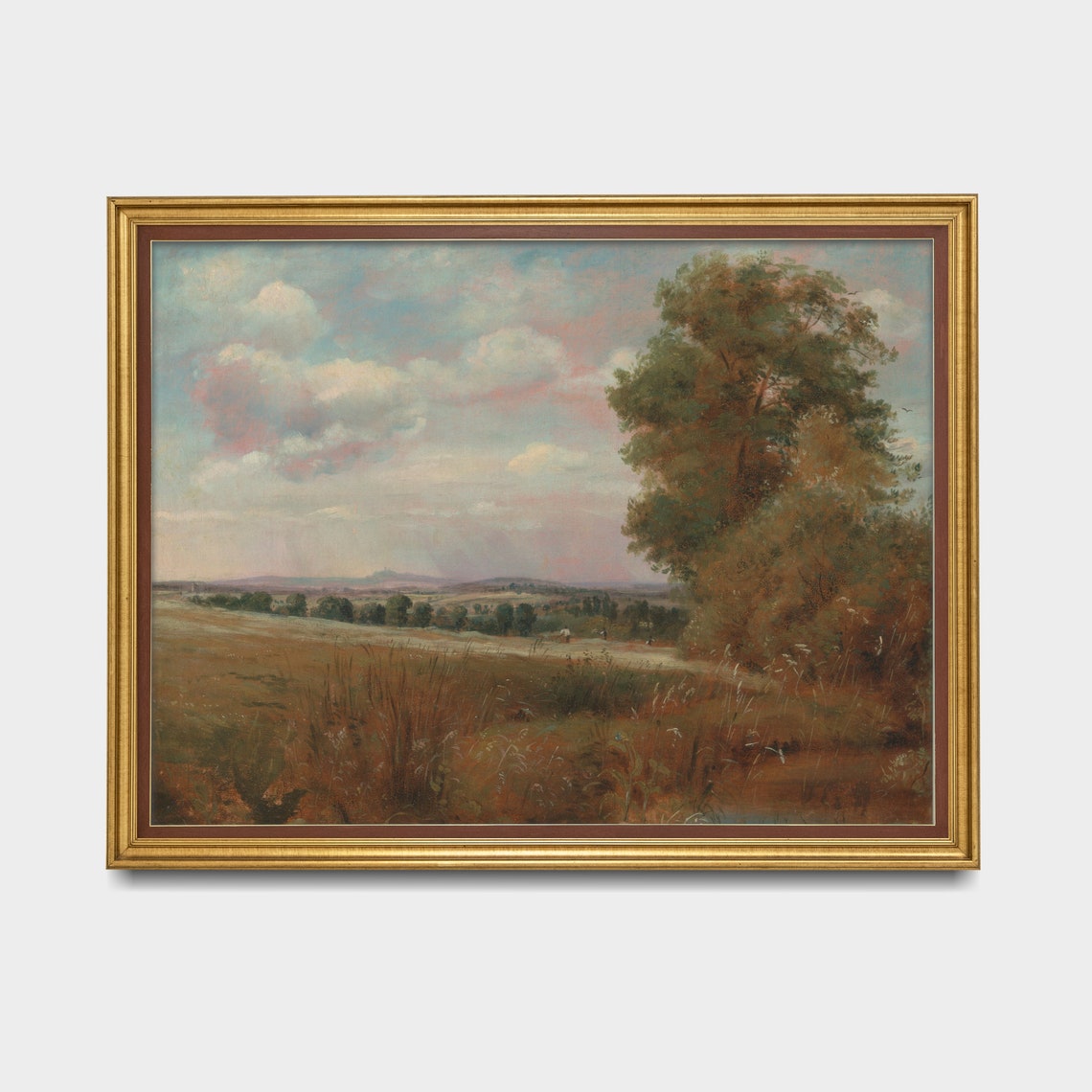 Golden Meadow at Sunset Large Tree Vintage Pastoral Landscape Poster - Image 3