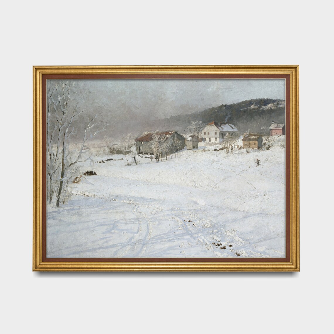 Snow-Covered Farm Hamlet in Soft Pale Winter Light Vintage Poster - Image 3
