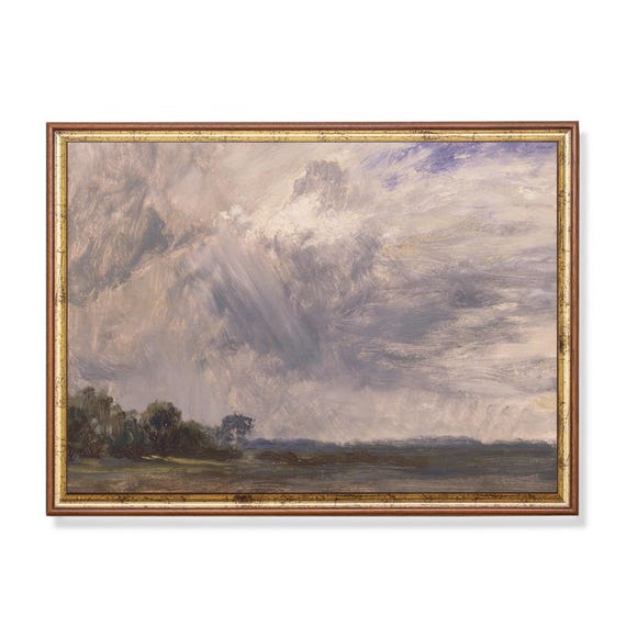 Dramatic Sky Landscape Painting Vintage Atmospheric Cloudscape Fine Art Print Moody Stormy Sky Wall Art Classic Landscape Decor