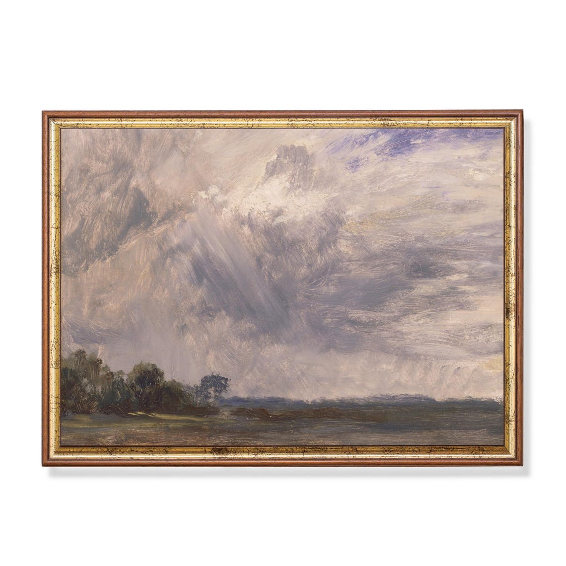 Dramatic Sky Landscape Painting Vintage Atmospheric Cloudscape Fine Art Print Moody Stormy Sky Wall Art Classic Landscape Decor